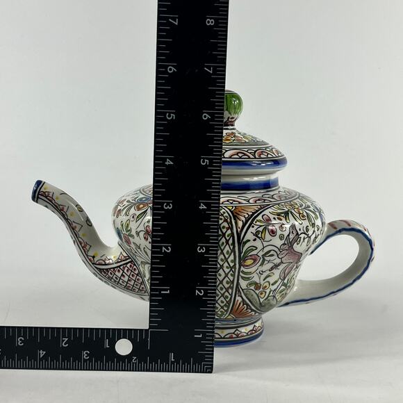 Ceramicas de Coimbra Hand Painted Portugal Floral Teapot 6.5"x9" Folk Art Glazed - Picture 10 of 11